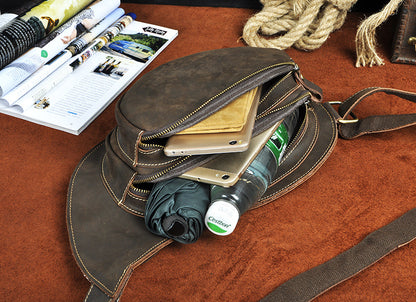 Men's bust bag Genuine cowhide leather retro large capacity crossbody bag for men 