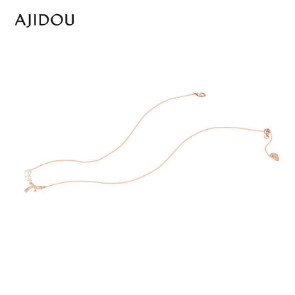 AJIDOUお洒落甘いネックレスリボンパール高級感鎖骨チェーンギフト