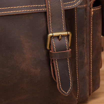 Men's Rucksack Genuine Cowhide Leather Retro Large Capacity Computer Bag for Men 