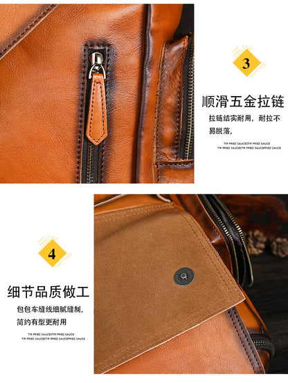 Men's backpack genuine cowhide leather retro unisex casual travel bag business bag 