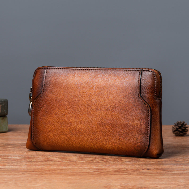 Men's Clutch Bag Genuine Cowhide Leather Retro Casual Men's Bag 