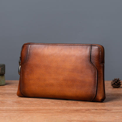 Men's Clutch Bag Genuine Cowhide Leather Retro Casual Men's Bag 