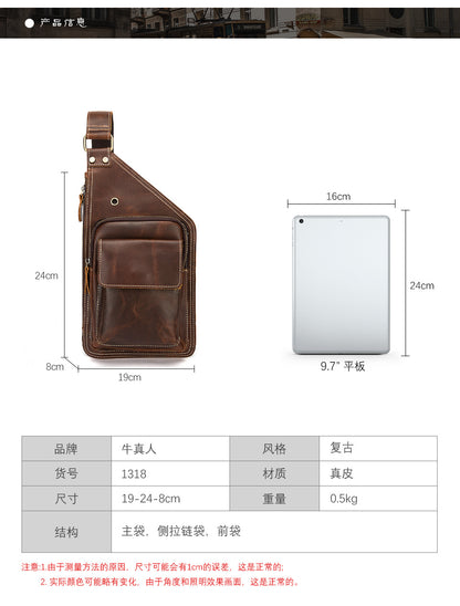 Men's Bust Bag Genuine Cowhide Leather Retro Outdoor Versatile Men's Crossbody Bag 