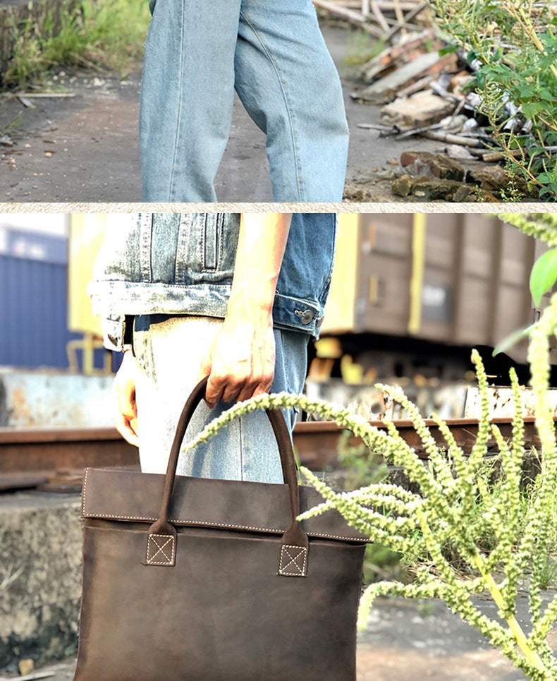 Men's handbag handbag handmade Korean fashion genuine cowhide leather casual business briefcase thin computer bag 