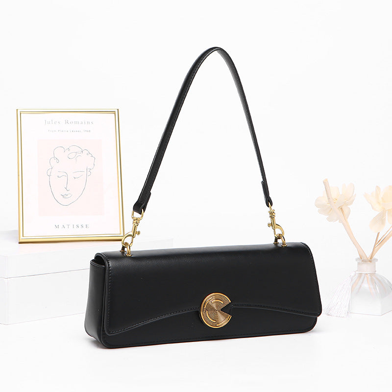 Genuine Leather Women's Shoulder Bag Cowhide Armpit Bag Crossbody Bag Clutch Bag Commuting OL High Quality Shoulder Bag.Pochette