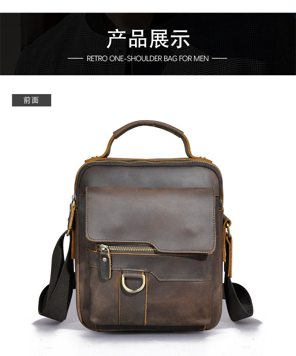 Men's Shoulder Bag Genuine Cowhide Leather Retro Outdoor Travel Crossbody Bag for Men 
