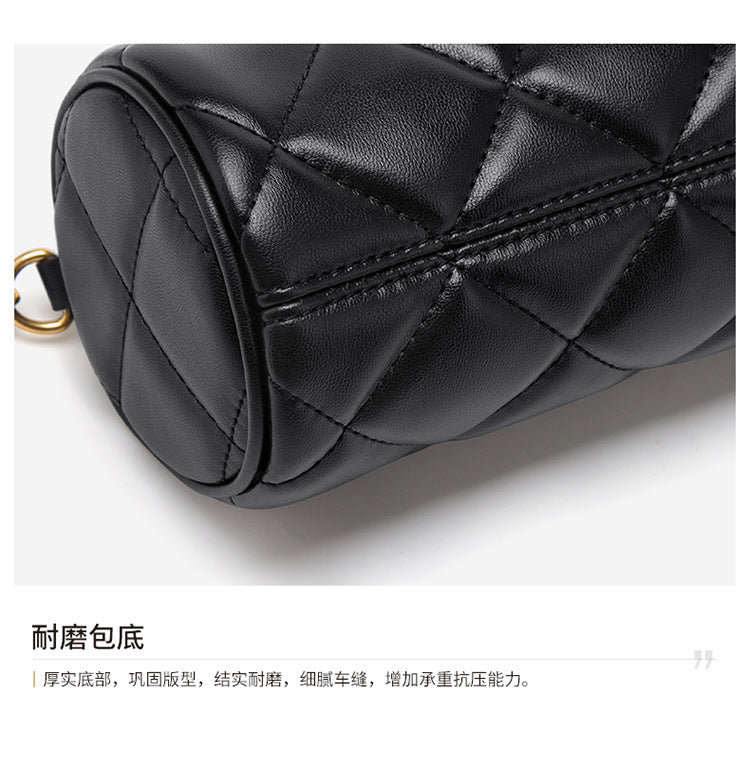 Women's genuine leather plaid cylindrical bag Crossbody bag Mini fashion chain bag Shoulder bag that goes with anything. Pochette