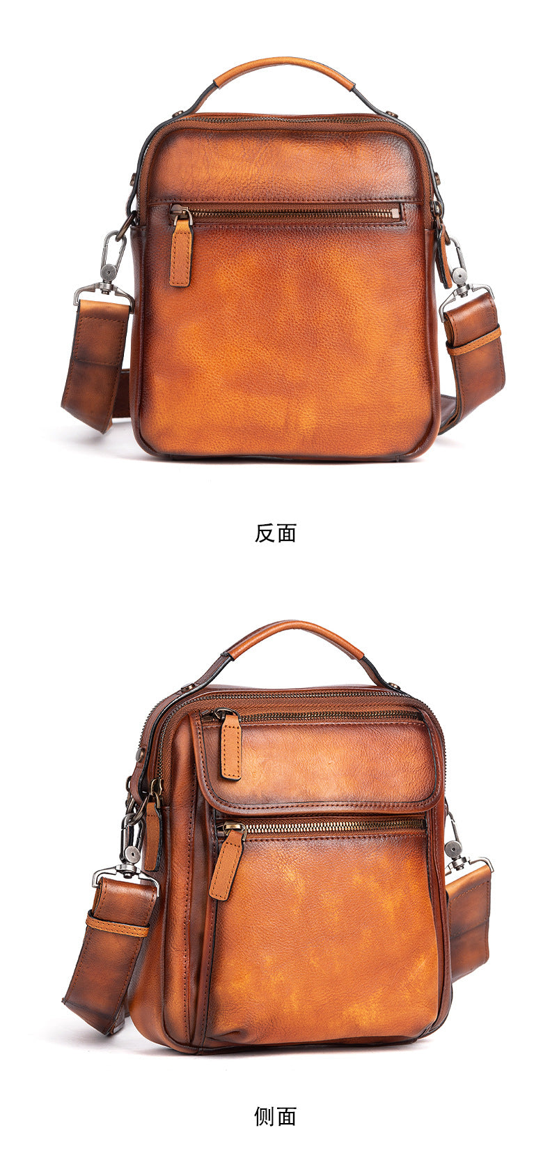 Men's Shoulder Bag Genuine Cowhide Leather Retro Casual Male Crossbody Bag 