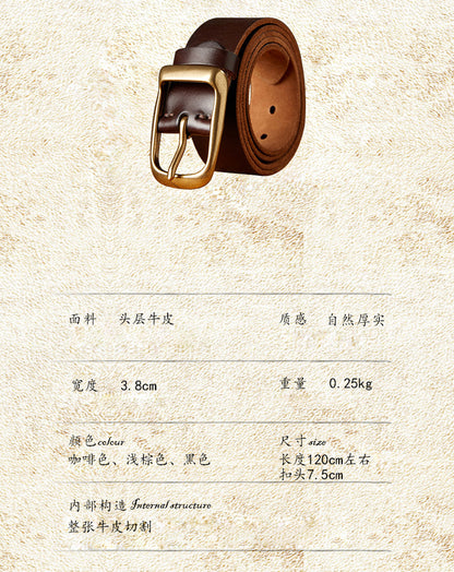 Men's Belt Handmade Genuine Cowhide Leather Needle Buckle Casual Vintage Unique Men's Belt 