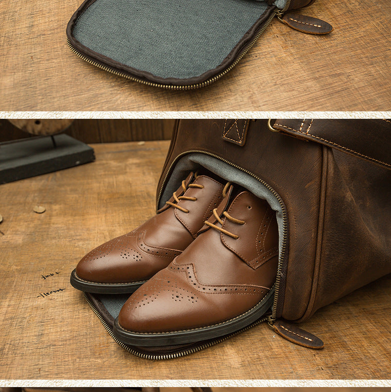 Men's Travel Bag Large Capacity Cowhide Crazy Horse Handmade Retro Crossbody Bag Fashion Luggage Bag for Men 
