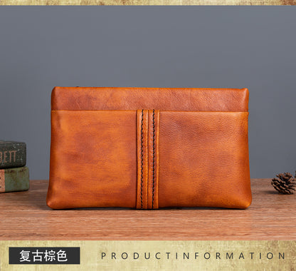 Men's Clutch Bag Genuine Cowhide Leather Retro Casual Men Bag 