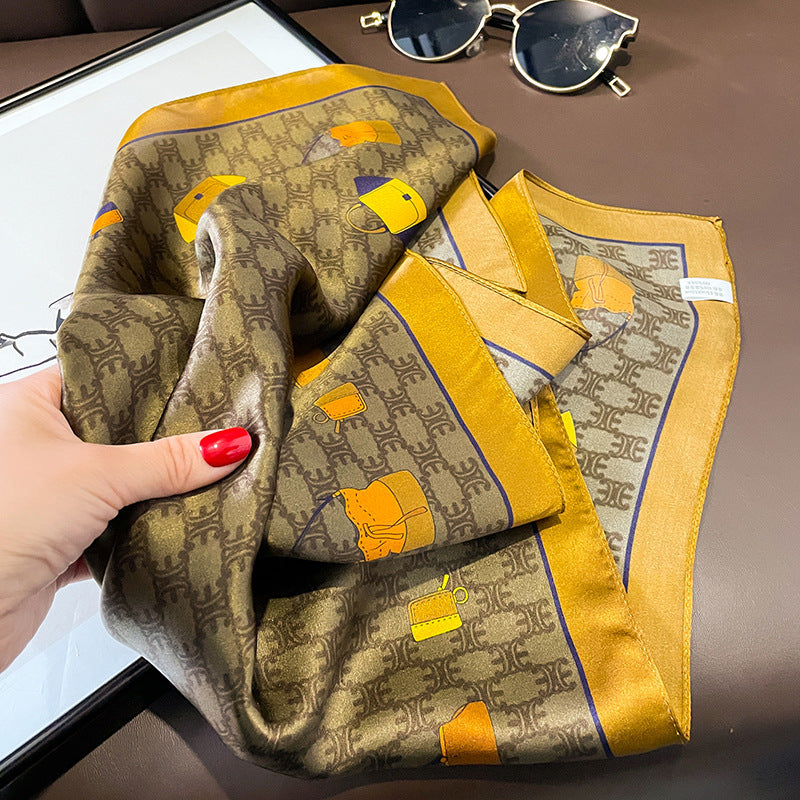 Silk scarf printed pattern thin retro silk silk mini scarf temperament scarf that goes with anything