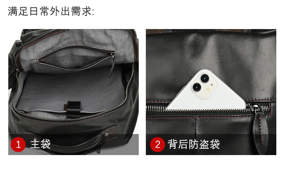 Men's backpack cowhide genuine leather retro casual business travel bag for men computer bag 