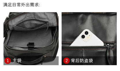 Men's backpack cowhide genuine leather retro casual business travel bag for men computer bag 