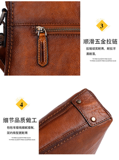 Men's Briefcase Genuine Cowhide Leather Simple Fashion Retro Casual Bag Computer Bag for Men 