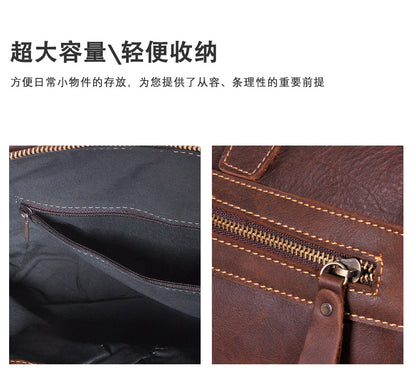 Men's Briefcase Crossbody Bag Cowhide Genuine Leather Retro Men's Shoulder Bag Handbag 