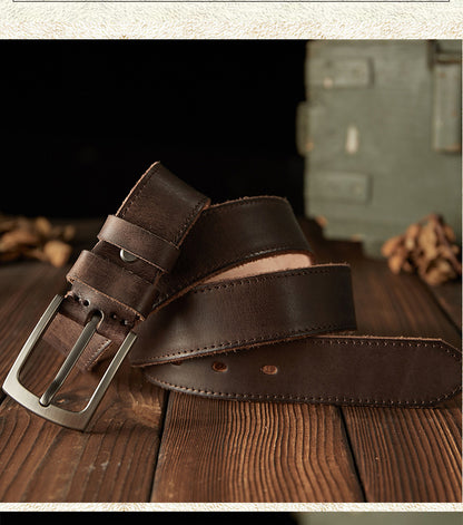 Men's Belt Handmade Genuine Cowhide Leather Needle Buckle Vintage Men's Belt 