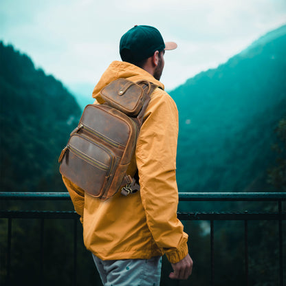 Men's Backpack Cowhide Genuine Leather Versatile Retro Outdoor Fashion Men's Bust Bag 