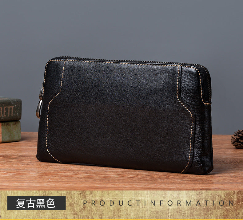 Men's Clutch Bag Genuine Cowhide Leather Retro Casual Men's Bag 