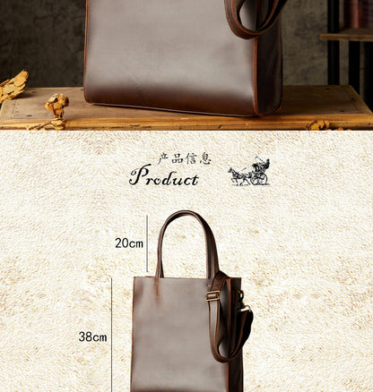 Men's Handbag Handmade Cowhide Genuine Leather Crazy Horse Handbag Business Commuter Retro Crossbody Bag Shoulder Bag Men's Briefcase 