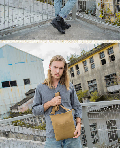 Men's Shoulder Bag Handcrafted Genuine Cowhide Leather Crazy Horse Simple Retro Crossbody Bag for Men 