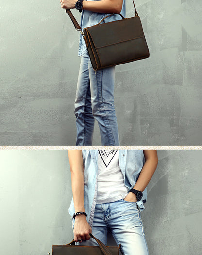 Men's Handbag Briefcase Handmade Cowhide Genuine Leather Retro Simple Messenger Bag Business Casual Men's Shoulder Bag Crossbody Bag 