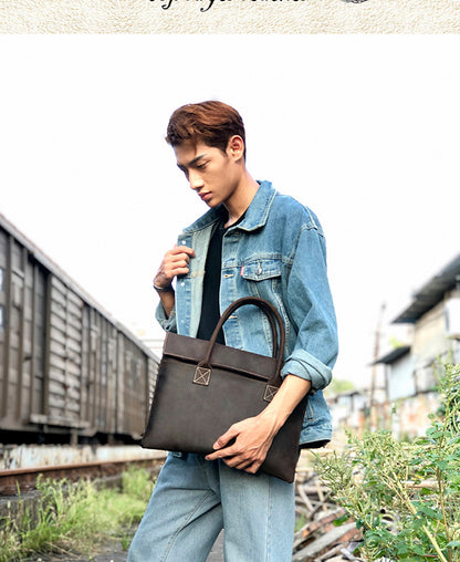 Men's handbag handbag handmade Korean fashion genuine cowhide leather casual business briefcase thin computer bag 