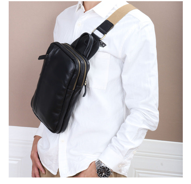 Men's Bust Bag Made of Genuine Cowhide Leather Luxury Casual Fashion Men's Shoulder Bag Crossbody Bag 