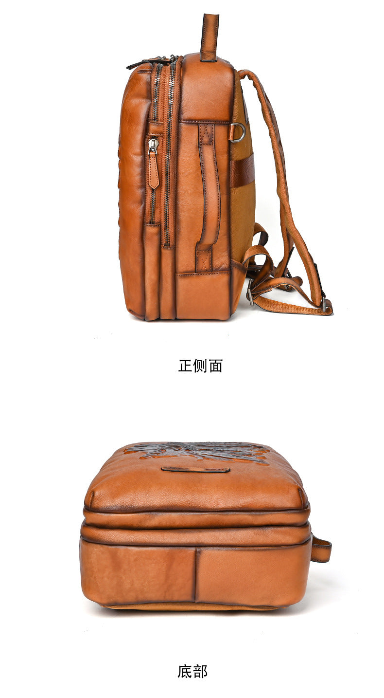Men's backpack cowhide genuine leather retro fashion computer bag men's casual travel bag 