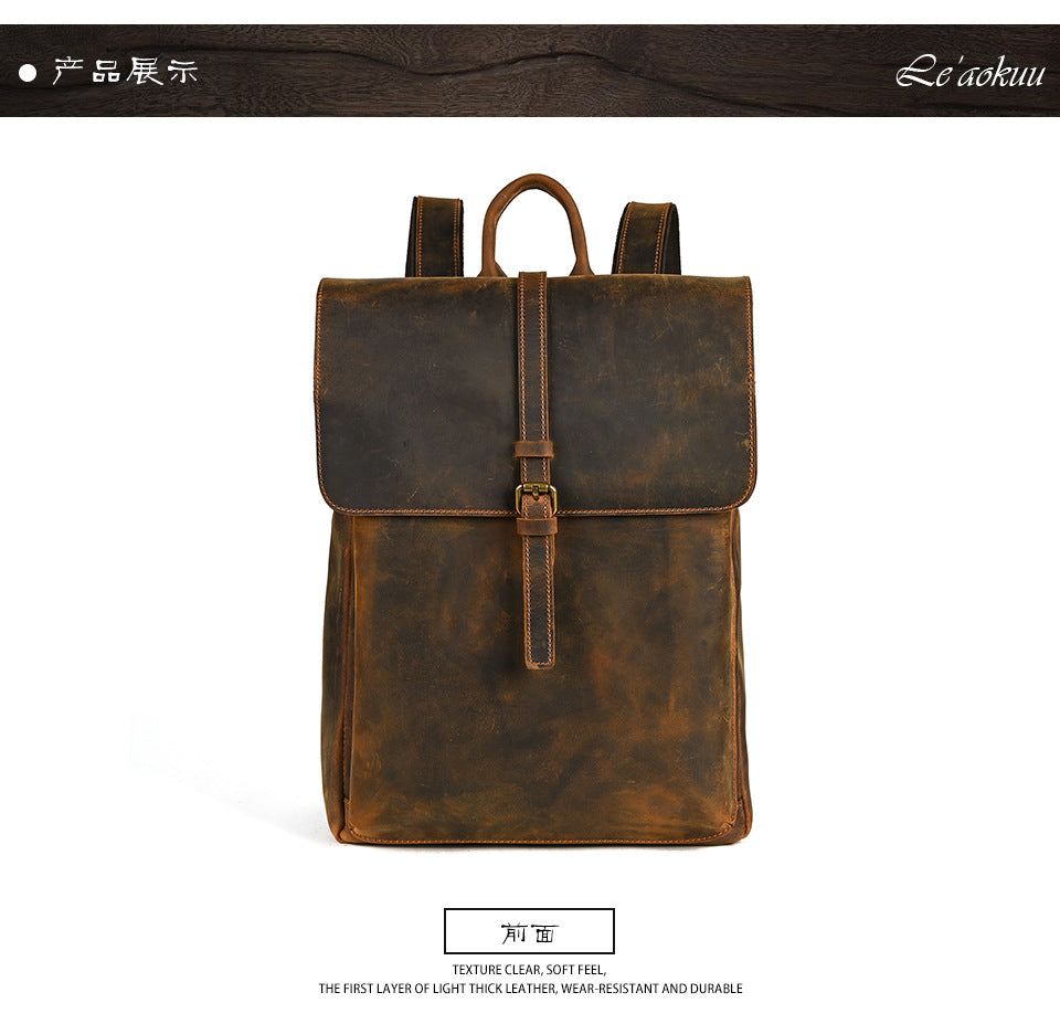 Men's backpack cowhide genuine leather retro casual computer bag for men 