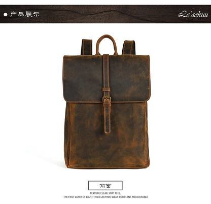 Men's backpack cowhide genuine leather retro casual computer bag for men 