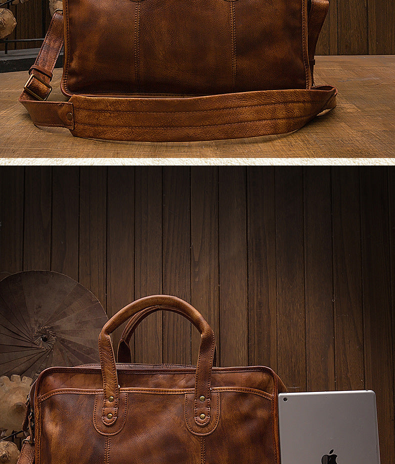 Men's handbag briefcase handmade cowhide retro travel bag crossbody shoulder bag computer bag handbag 