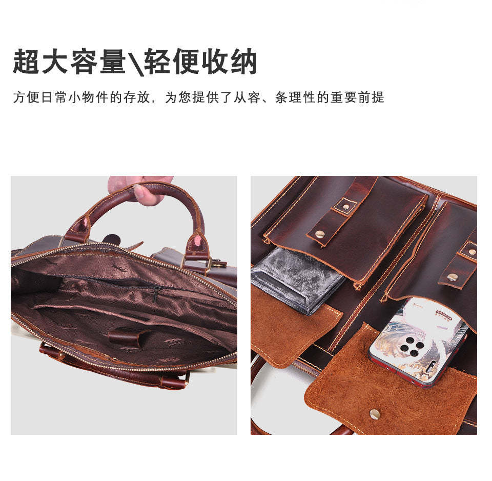 Men's Handbag Briefcase Cowhide Genuine Leather Retro Business Men Computer Bag 