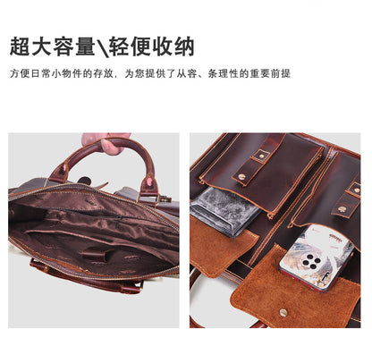 Men's Handbag Briefcase Cowhide Genuine Leather Retro Business Men Computer Bag 