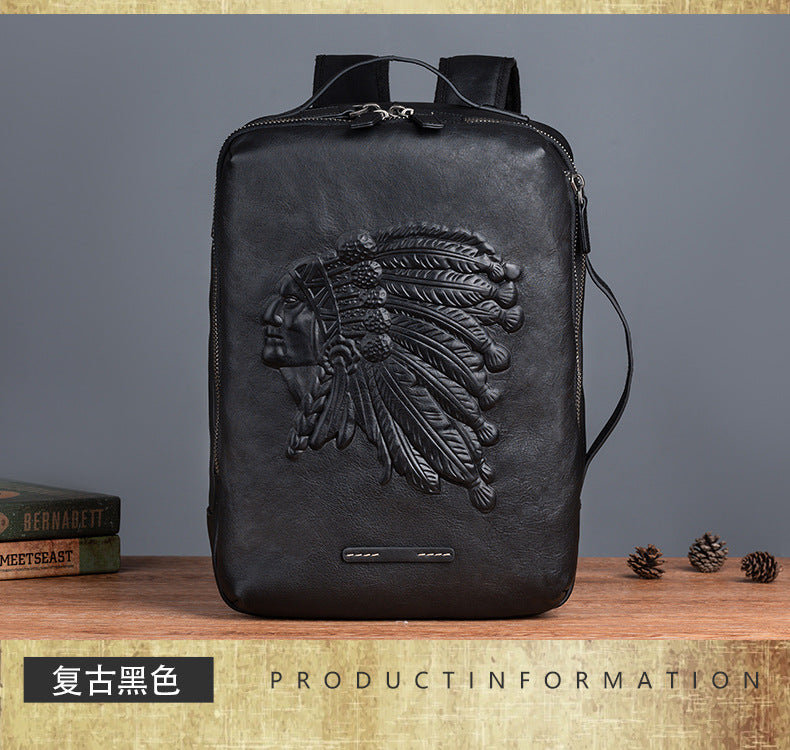 Men's backpack cowhide genuine leather retro fashion computer bag men's casual travel bag 