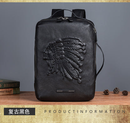 Men's backpack cowhide genuine leather retro fashion computer bag men's casual travel bag 