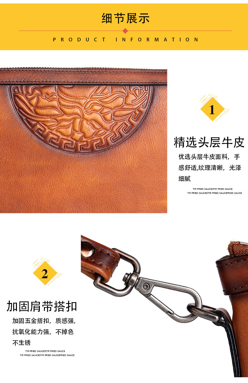 Men's Clutch Bag Genuine Cowhide Leather Retro Casual Men's Handbag 