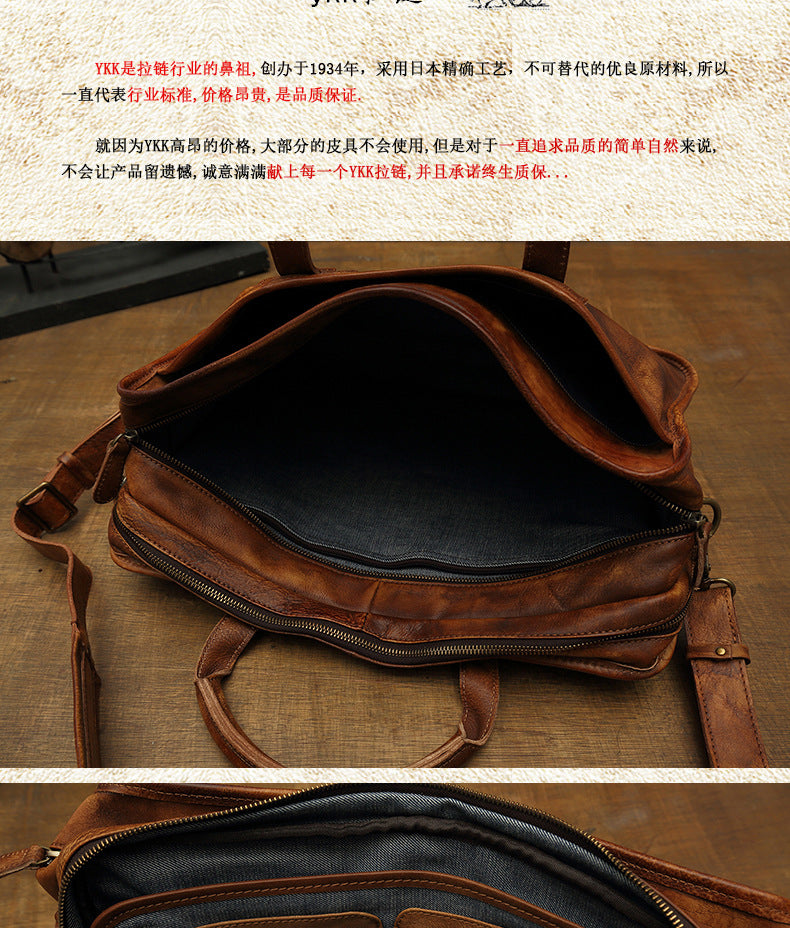 Men's handbag briefcase handmade cowhide retro travel bag crossbody shoulder bag computer bag handbag 