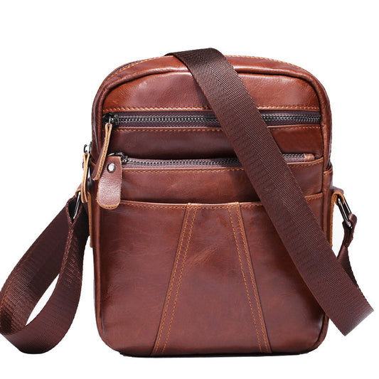 Men's Shoulder Bag Genuine Cowhide Leather Casual Crossbody Bag for Men