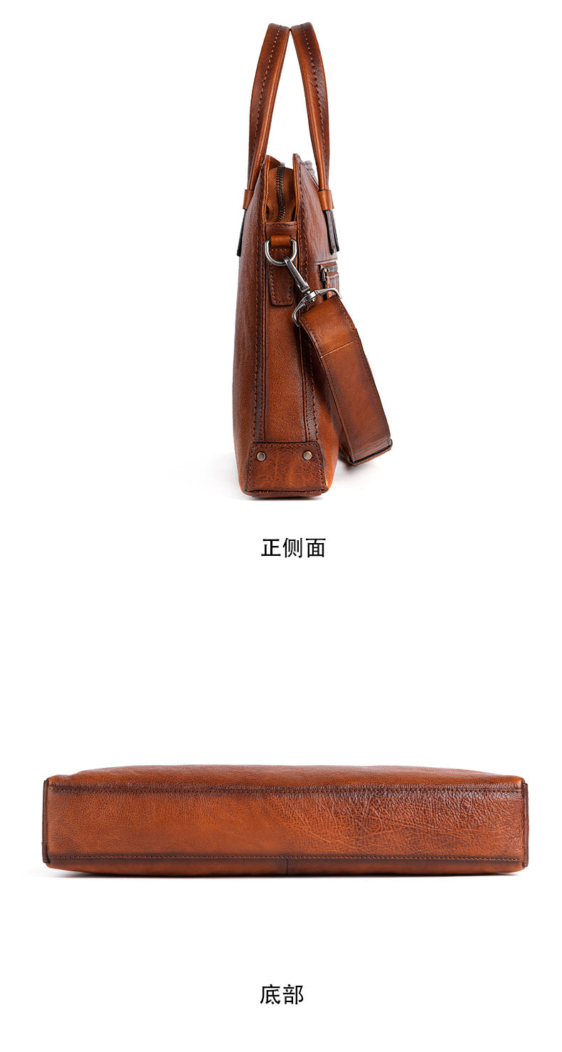 Men's Briefcase Genuine Cowhide Leather Simple Fashion Retro Casual Bag Computer Bag for Men 
