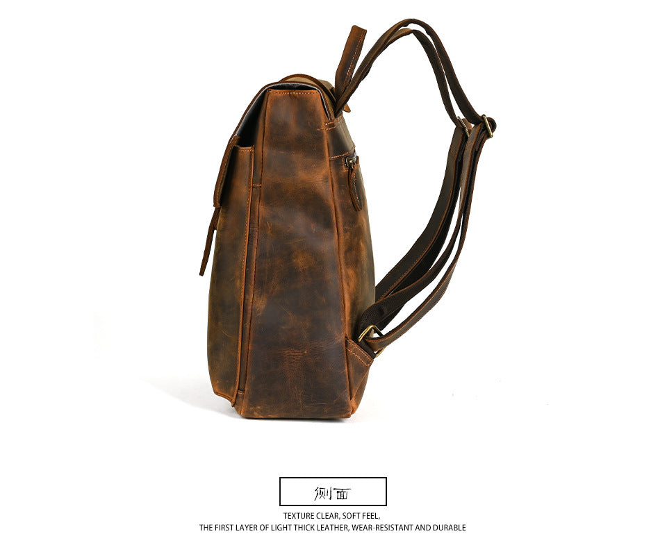 Men's backpack cowhide genuine leather retro casual computer bag for men 