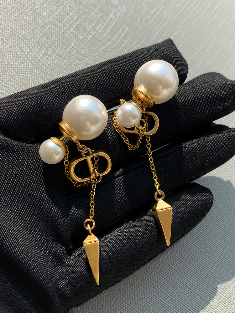 D CD Pearl Earrings Women Long Fringe Retro Earrings Unique Earrings