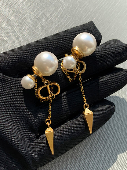 D CD Pearl Earrings Women Long Fringe Retro Earrings Unique Earrings