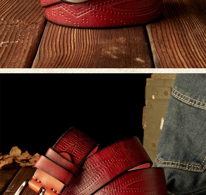 Men's Belt Handmade Cowhide Needle Buckle Korean Fashion Casual Retro Men's Belt 