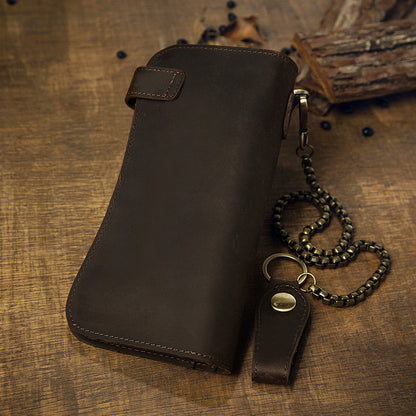 Men's Wallet Handmade Original Crazy Horse Genuine Cowhide Leather Retro Card Holder Large Capacity Zipper Mobile Phone Bag Men Handbag 