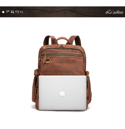 Men's backpack genuine leather cowhide retro large capacity men computer bag 