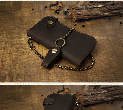 Men's Wallet Handmade Original Crazy Horse Genuine Cowhide Leather Retro Card Holder Large Capacity Zipper Mobile Phone Bag Men Handbag 