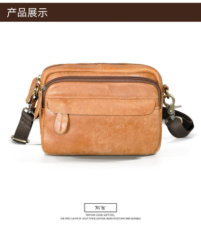 Men's Waist Pouch Cowhide Genuine Leather Simple Fashion Retro Outdoor Men's Bust Bag Shoulder Bag 