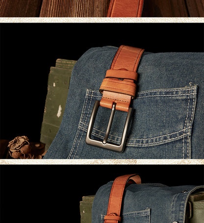 Men's Belt Handmade Cowhide Genuine Leather Retro Simple Casual Fashion Stainless Steel Needle Buckle Men's Belt 