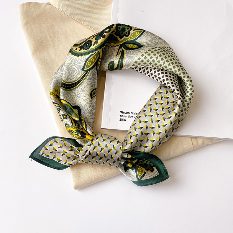 Silk Scarf Women Sheer Fashionable Printed Pattern Muffler Decorate Elegant Temperament Neckerchief